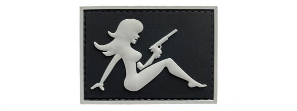 G-Force Mudflap Girl With Pistol PVC Left Facing Patch ( Black / Gray )