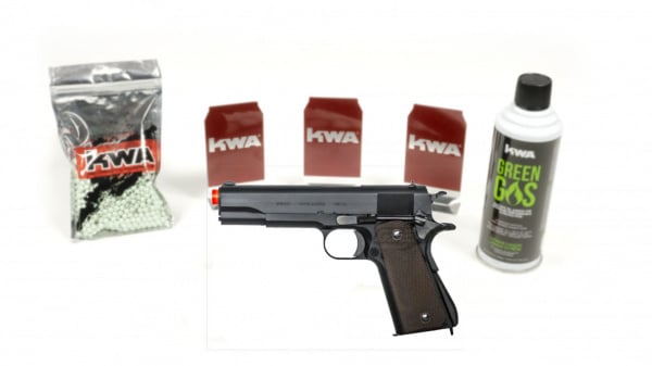 KWA M1911A1 with 6 targets, 1000rd BB, & green gas
