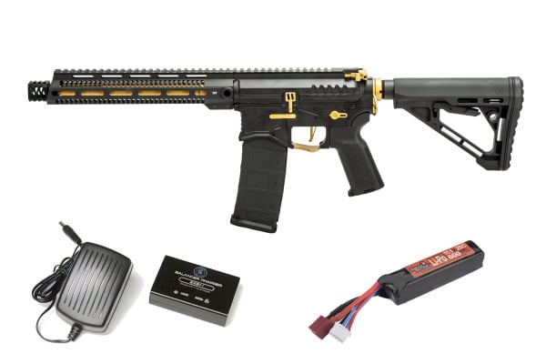 Zion Arms Full Metal R15 AEG Airsoft Rifle Battery & Charger Package #3 ( Black / Gold )