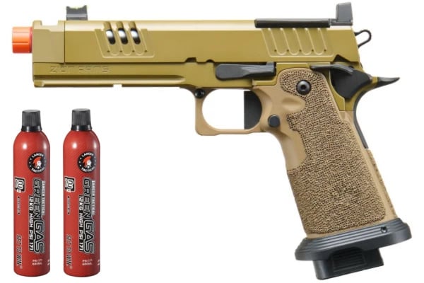 Zion Arms ZA11 MOD 2 Hi-Capa GBB Airsoft Pistol Green Gas Combo (Tan)