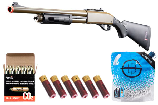 Golden Eagle M8870 3/6-Shot Pump Action CO2 Airsoft Shotgun Combo (Tan)