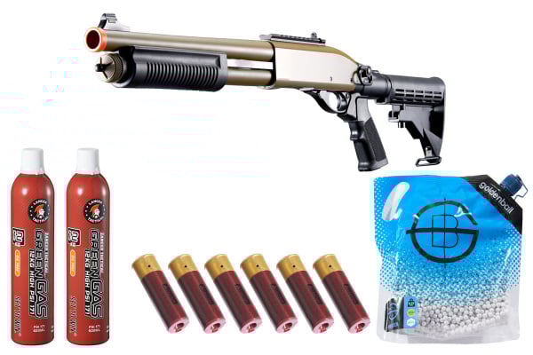 Golden Eagle M8871 3/6-Shot Pump Action Gas Airsoft Shotgun Combo (Tan)