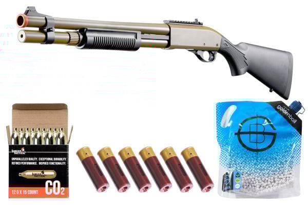 Golden Eagle M870 3/6-Shot Pump Action CO2 Airsoft Shotgun Combo (Tan)