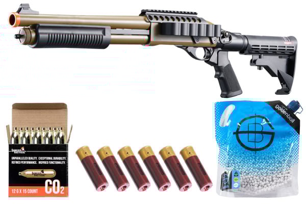 Golden Eagle M8873 3/6-Shot Pump Action CO2 Airsoft Shotgun Combo (Tan)