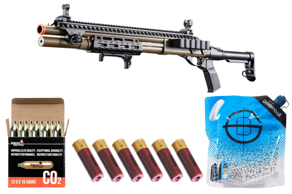 Golden Eagle M8875 3/6-Shot Pump Action CO2 Airsoft Shotgun Combo (Tan)