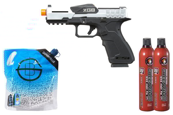 Poseidon CSI XG8 GBB Airsoft Pistol Green Gas Combo (Metal/Silver)