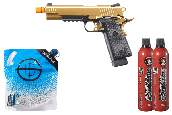 Raven R-14 GBB Hi-Capa Airsoft Pistol Green Gas Combo (Gold)