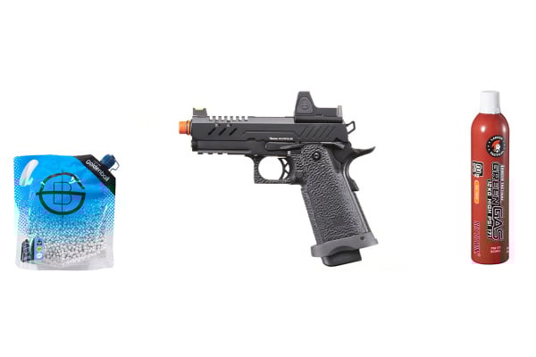 Vorsk Hi-Capa Pro 3.8 w/ Red Dot GBB Airsoft Pistol Green Gas Combo