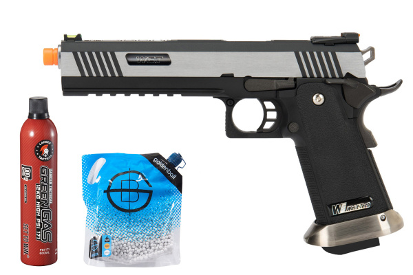 WE Tech Hi-Capa T-Rex Competition GBB Airsoft Pistol Green Gas Combo (Two Tone/Silver)