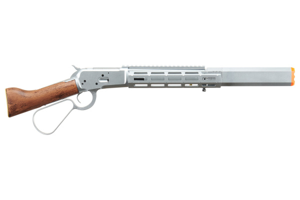 ACW M1873 "Mares Leg" Lever Action Airsoft Green Gas Rifle w/ M-LOK Rail and Suppressor (Silver)
