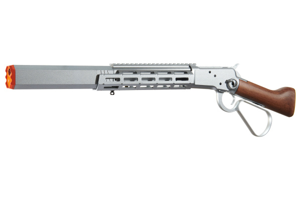 ACW M1873 "Mares Leg" Lever Action Airsoft Green Gas Rifle w/ M-LOK Rail and Suppressor (Silver)