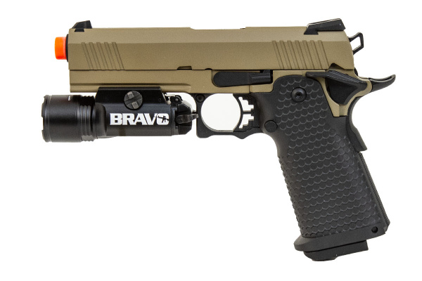 JAG Arms 4.3 GM4 Gen. 2 Gas Blow Back Airsoft Pistol  Flashlight Package ( Tan / Black )
