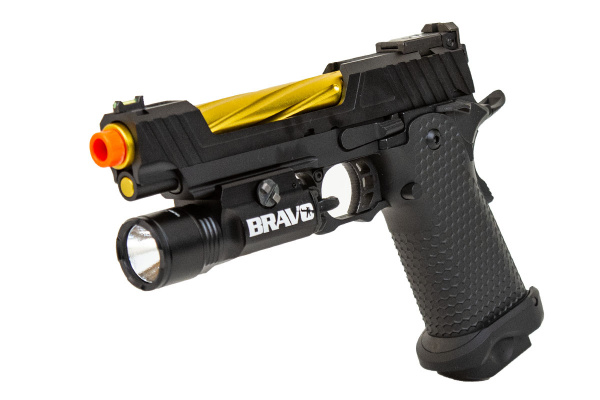 JAG Arms 5.1 GMX 1G Gas Blow Back Airsoft Pistol Flashlight Package ( Black/Gold )