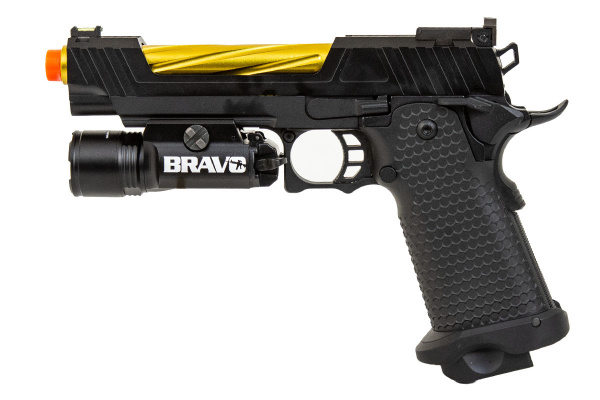 JAG Arms 5.1 GMX 1G Gas Blow Back Airsoft Pistol Flashlight Package ( Black/Gold )