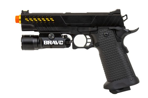 JAG Arms 5.1 GMX 2G Gas Blow Back Airsoft Pistol Flashlight Package ( Black / Gold )