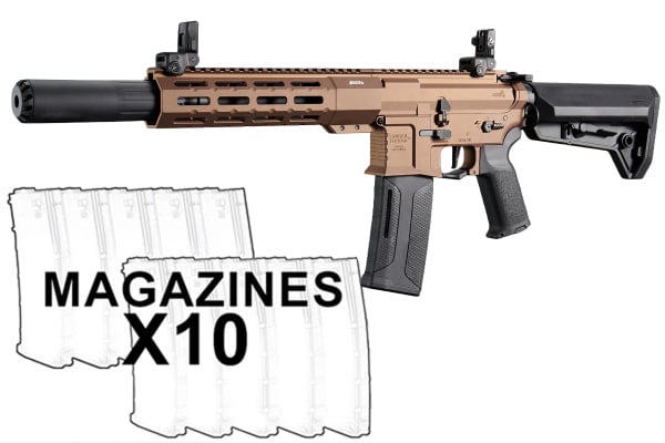 Mayo Gang MGC4 MK3 Full Metal M4 AEG W/ ETU Airsoft Rifle 10 Pack Mag Combo (Bronze)