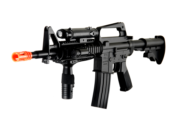Well M4 CQB RIS Carbine Spring Airsoft Rifle Flashlight & Laser Package ( Black )