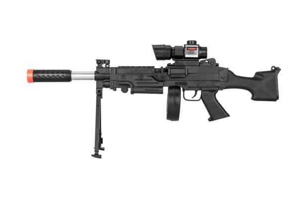 UK Arms P338 Carbine Spring Airsoft LMG w/ Scope , Laser & Drum Magazine ( Black )