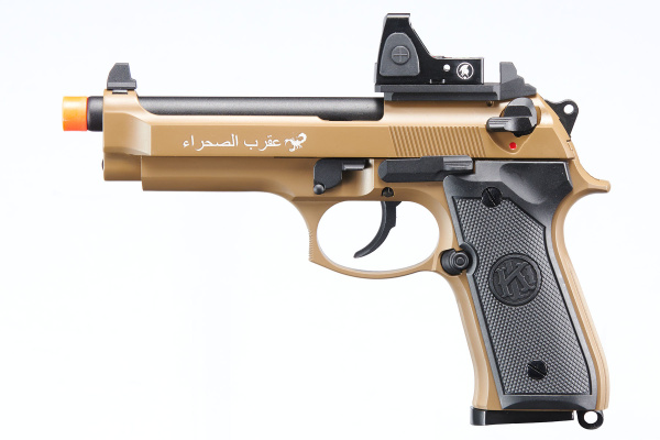 KLI KL92 OR Dual Power CO2 GBB Airsoft Pistol Red Dot Combo (Tan)