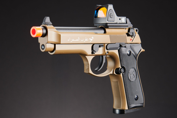 KLI KL92 OR Dual Power CO2 GBB Airsoft Pistol Red Dot Combo (Tan)