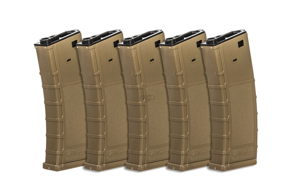 Valken RMAG M4 / M16 300 rd. AEG High Capacity Thermold Magazine - 5 Pack ( Tan )