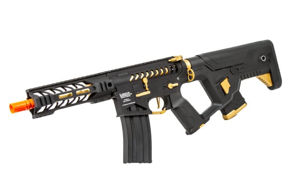 Lancer Tactical Enforcer BATTLE HAWK 7" Skeleton ProLine ETC & Full Metal AEG Airsoft Rifle w/ Alpha Stock ( Black / Gold / High