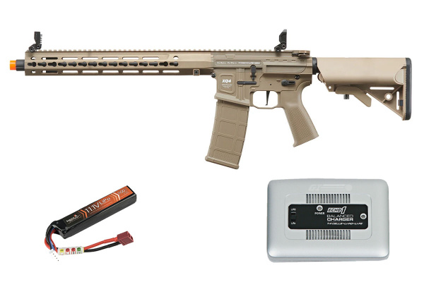 Poseidon XQ4 14" w/ Aether v2 & Crane Stock AEG Airsoft Rifle Battery & Charger Combo (Tan)