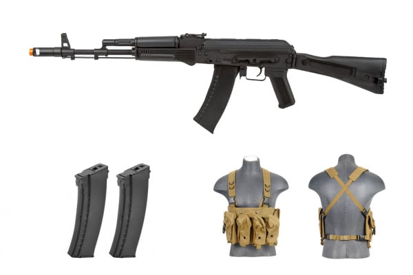 Premium Package #7 ft. Lancer Tactical AK-74M w/ Folding Stock AEG Airsoft Rifle ( Stamp Steel )