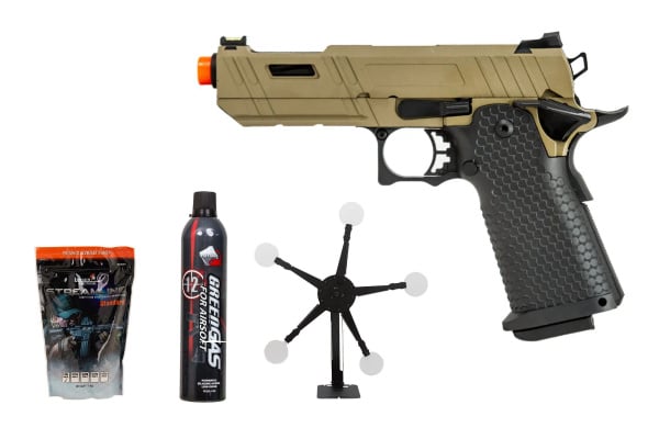 Texas Star Challenge Package #4 ft. JAG Arms 4.3 GMX 3T Gas Blow Back Airsoft Pistol ( Tan )