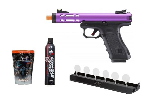 Plate Rack Challenge Package #18 ft. WE Tech Galaxy G Series Gas Blowback Airsoft Pistol ( Purple )
